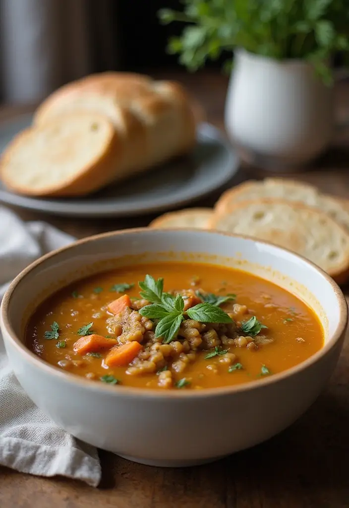 30 Veg Indian Breakfast Recipes To Start Your Day Right 26 30 Veg Indian Breakfast Recipes To Start Your Day Right - 26. Lentil Soup with Bread