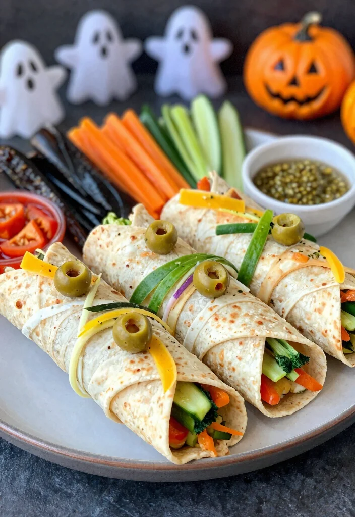 10 Halloween Vegan Recipes for Festive Plant Based Fun 56 10 Halloween Vegan Recipes for Festive Plant Based Fun - 6. Mummy Veggie Wraps 1