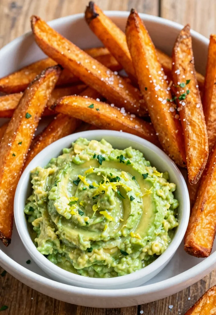 12 Healthy Junk Food Recipes with Better Ingredients - 2. Sweet Potato Fries with Avocado Dip 1