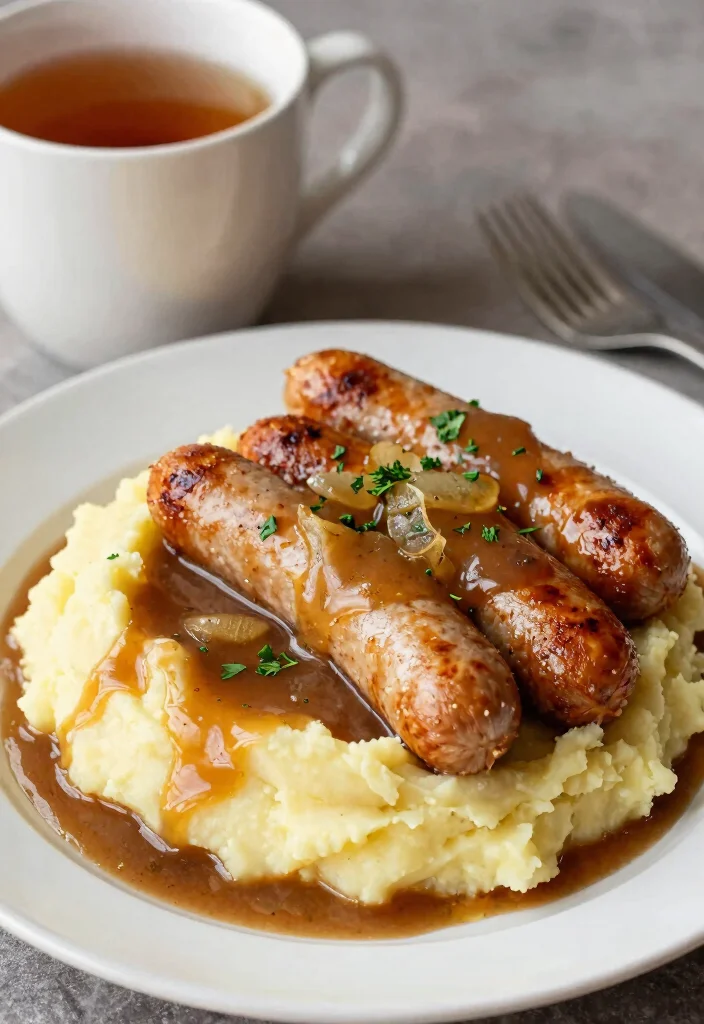 12 Vegan British Recipes with Classic Comfort Flavor - 6. Vegan Bangers and Mash 1