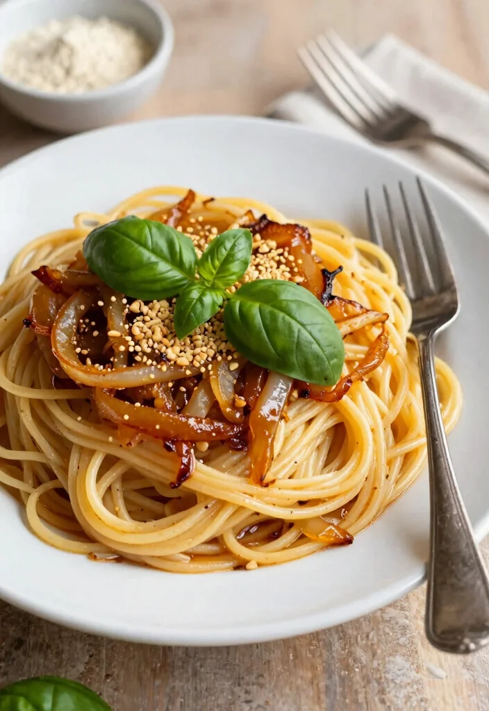 12 Vegan Onion Recipes for Simple Savory Dishes - 1. Caramelized Onion Pasta 1