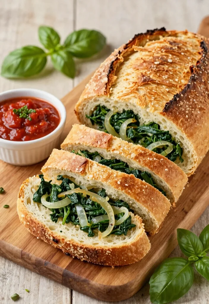 12 Vegan Onion Recipes for Simple Savory Dishes - 8. Onion and Spinach Stuffed Bread 1